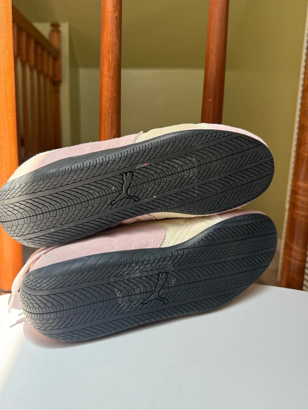 Puma Blush Pink and Cream Suede Low-Top Sneakers
